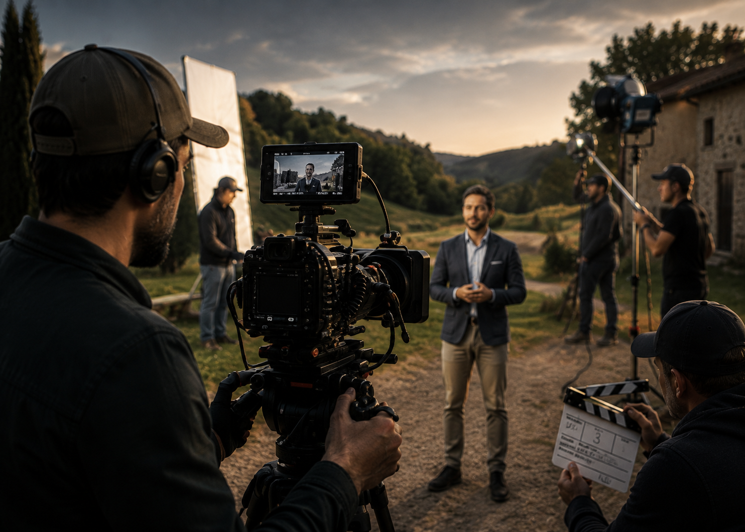 Tournage audiovisuel réalisé par une équipe de production